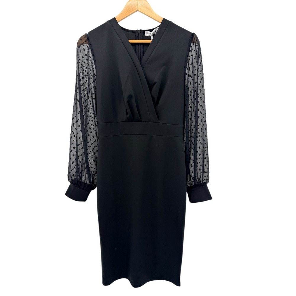 Grace Karin‎ Womens Black Swiss Dot Sheer Sleeve V-Neck Cocktail Sheath Dress S